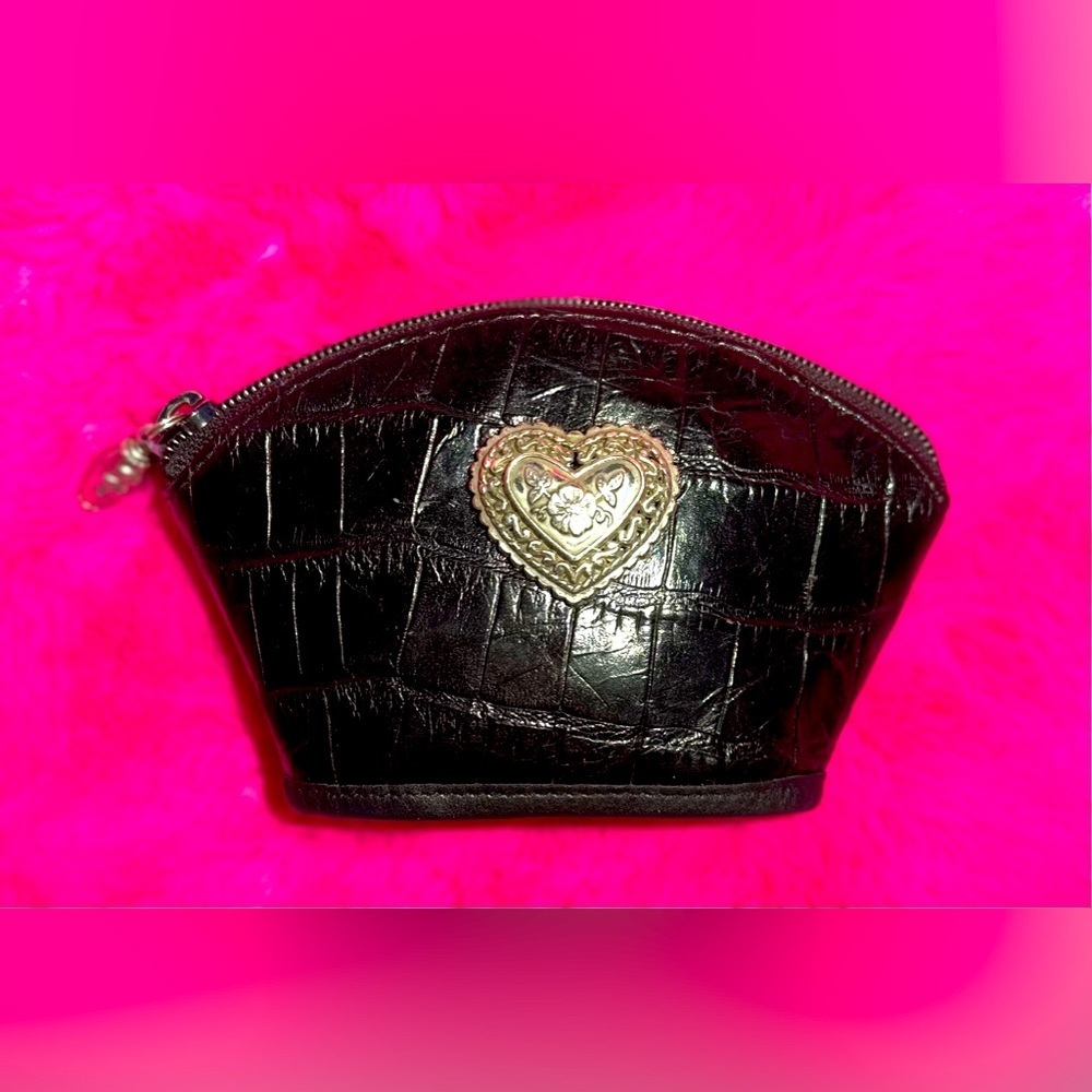 Brighton small black coin purse or wallet with silver tone heart and zipper​​